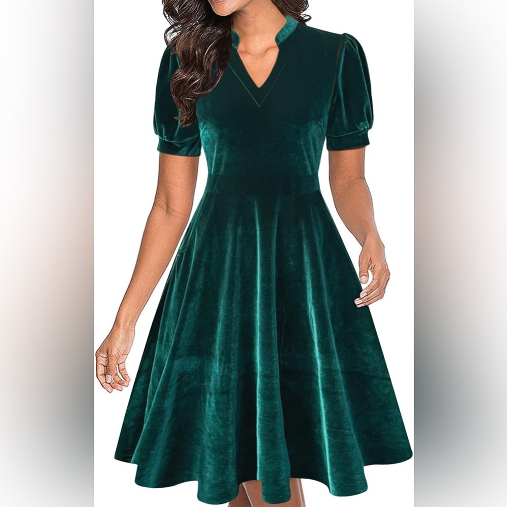 Mokayee Velvet Puff Sleeve dress with pockets